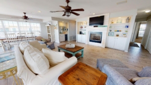 The living area of a Tybee Island rental to relax in after exploring Savannah neighborhoods.