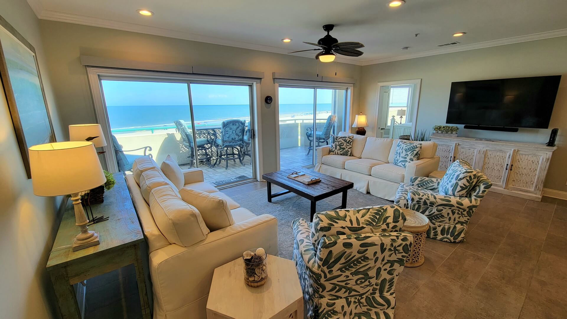 The living area of a Tybee Island rental to stay at when visiting Savannah over the 4th of July.